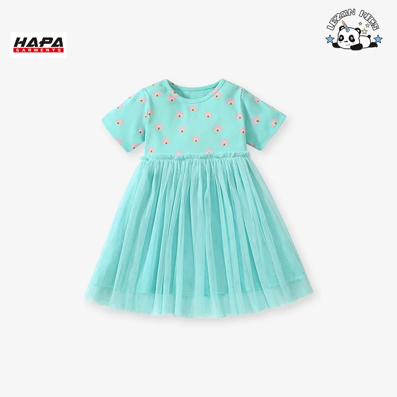 LEZONKIDS - Vestido de malha para meninas com design popular, manga curta e respirável, vestido de princesa casual para crianças de 2 a 14 anos